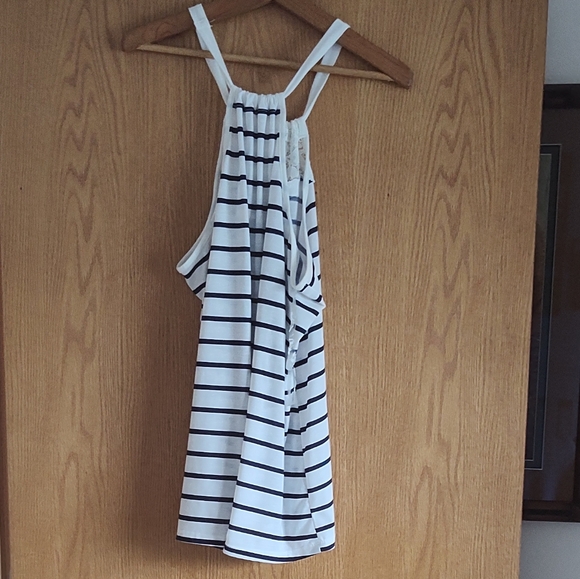 Vanity Halter Top NWT L Blue White Stripe - Picture 3 of 4